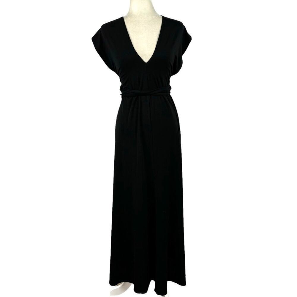 Reformation Black Convertible Wrap Multiway Halter Strap Plunge Maxi Dress XS